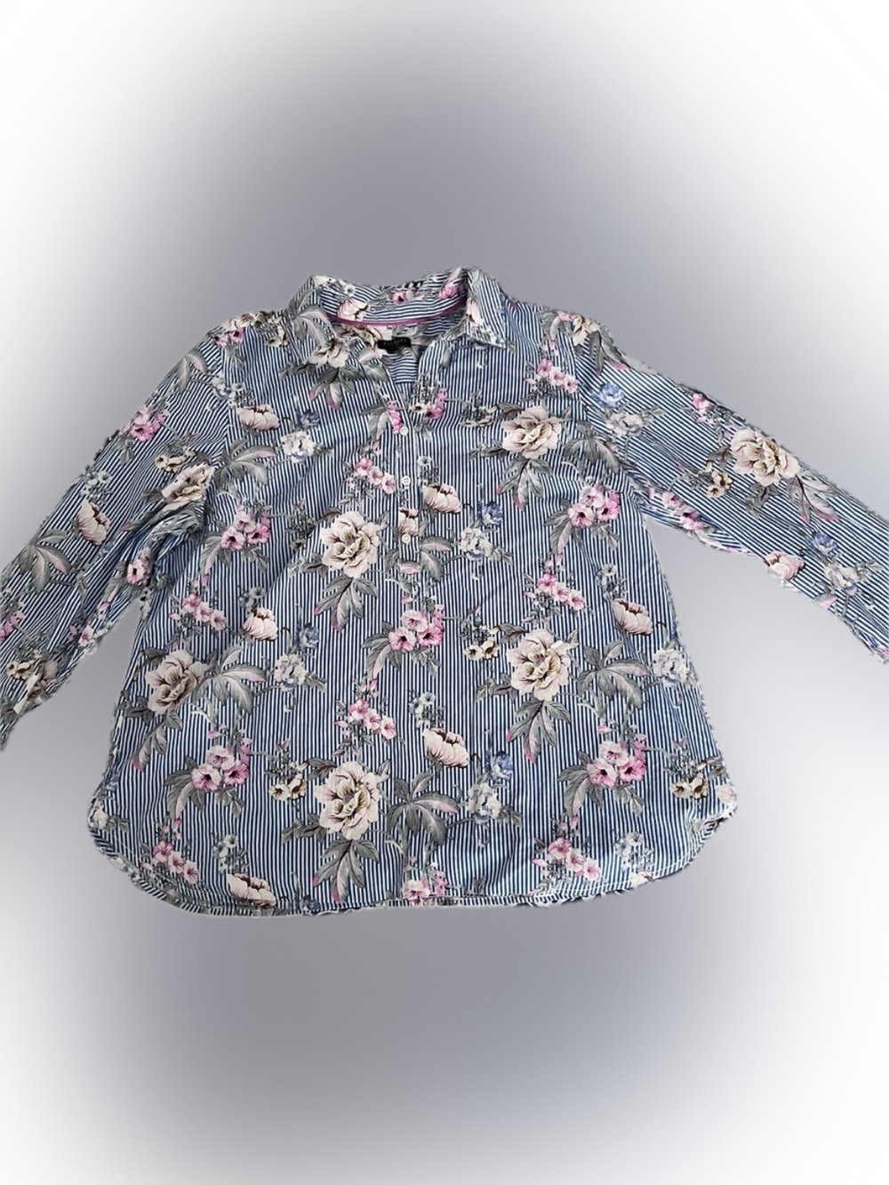 Talbots Blue Striped Floral Button-Front Blouse